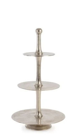 Vassoi E Centro Tavola>Bizzotto ALZATA 3P DECORATIVA MALLET ARGENTO H82
