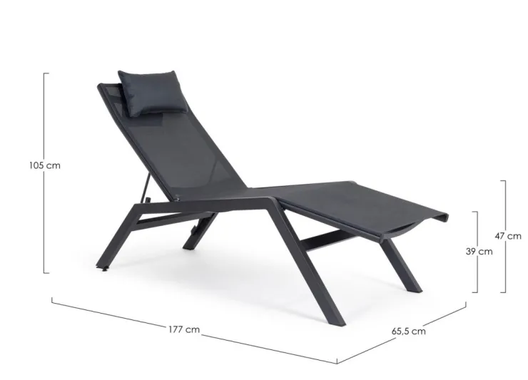 Lettini, Sdraio E Chaise Longue>Bizzotto CHAISE LONGUE IN ALLUMINIO ANTRACITE JX55 - KRION