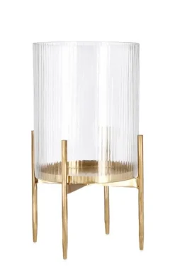 Lanterne>Bizzotto LANTERNA SIWAN RIGHE TRASP ORO H40