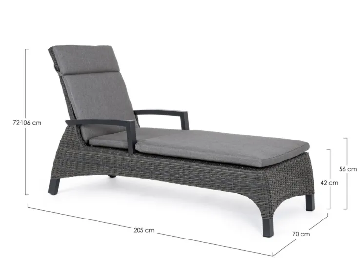 Lettini, Sdraio E Chaise Longue>Bizzotto LETTINO RECLINABILE CON CUSCINI ANTRACITE JX55 - BRITTON