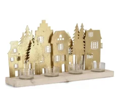 Vasi E Portacandele Natalizi>Bizzotto P.CANDELA 4P DWELLING ORO CASA-PINO