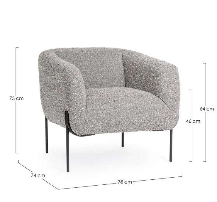 Poltrone E Chaise Longue>Bizzotto POLTRONA EFFETTO BOUCLE' GRIGIO - CLAUDINE