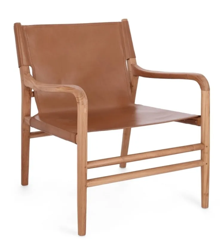 Poltrone E Chaise Longue>Bizzotto POLTRONA LOUNGE IN PELLE COGNAC - CAROLINE