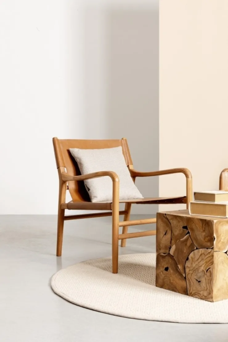 Poltrone E Chaise Longue>Bizzotto POLTRONA LOUNGE IN PELLE COGNAC - CAROLINE
