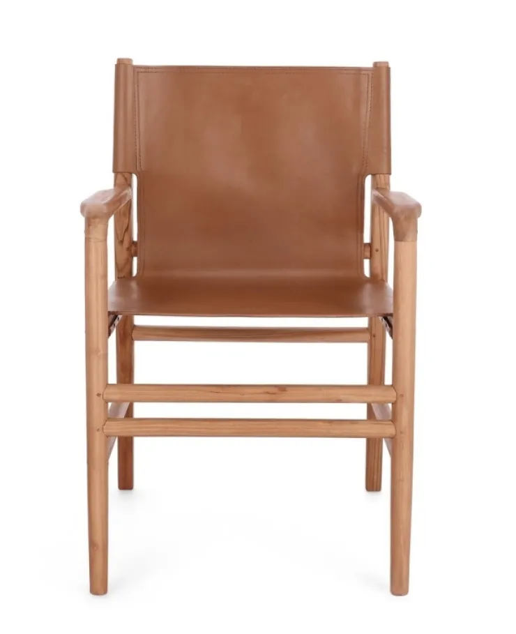 Sedie>Bizzotto SEDIA IN PELLE CON BRACCIOLI COGNAC - CAROLINE