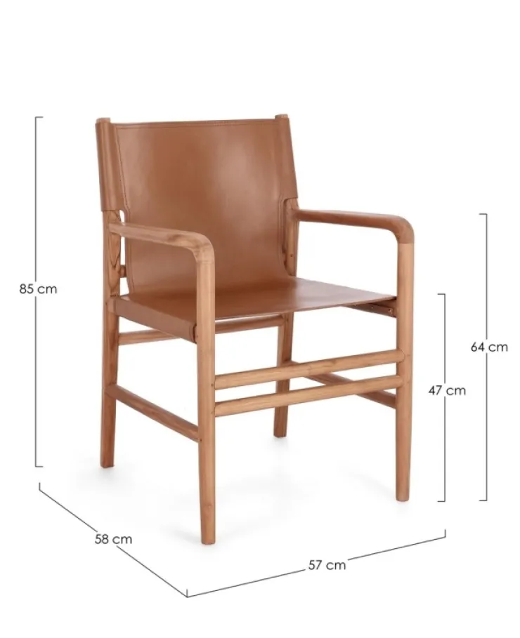 Sedie>Bizzotto SEDIA IN PELLE CON BRACCIOLI COGNAC - CAROLINE