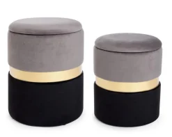 Pouf>Bizzotto SET2 POUF CONTENITORE GRIGIO NERO - POLINA