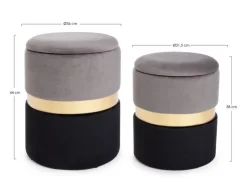 Pouf>Bizzotto SET2 POUF CONTENITORE GRIGIO NERO - POLINA