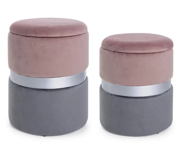 Pouf>Bizzotto SET2 POUF CONTENITORE ROSA GRIGIO - POLINA