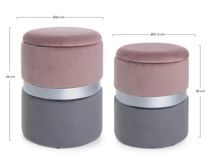 Pouf>Bizzotto SET2 POUF CONTENITORE ROSA GRIGIO - POLINA