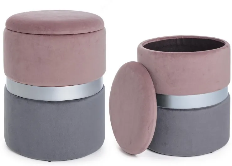 Pouf>Bizzotto SET2 POUF CONTENITORE ROSA GRIGIO - POLINA