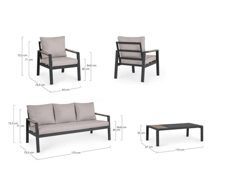 Salotti Completi>Bizzotto SET4 SALOTTO C-C ELNA ANTRACITE LH32