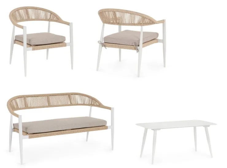 Salotti Completi>Bizzotto SET4 SALOTTO C-C JANDIA BIANCO/BEIGE
