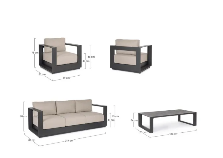 Salotti Completi>Bizzotto SET4 SALOTTO C-C MOSES ANTRACITE YK13