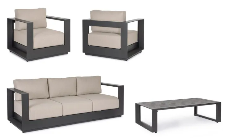 Salotti Completi>Bizzotto SET4 SALOTTO C-C MOSES ANTRACITE YK13