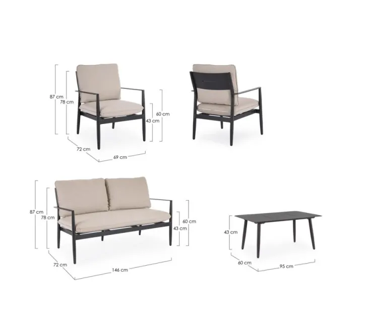 Salotti Completi>Bizzotto SET4 SALOTTO C-C NEBULA ANTRACITE YK13