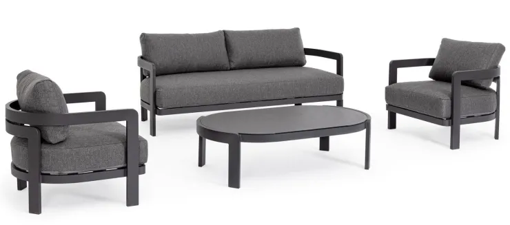 Salotti Completi>Bizzotto SET4 SALOTTO IN CORDA PER ESTERNO ANTRACITE WG21 - PRESLEY