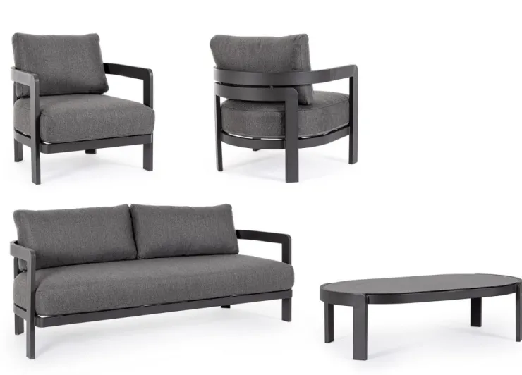 Salotti Completi>Bizzotto SET4 SALOTTO IN CORDA PER ESTERNO ANTRACITE WG21 - PRESLEY