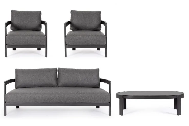 Salotti Completi>Bizzotto SET4 SALOTTO IN CORDA PER ESTERNO ANTRACITE WG21 - PRESLEY