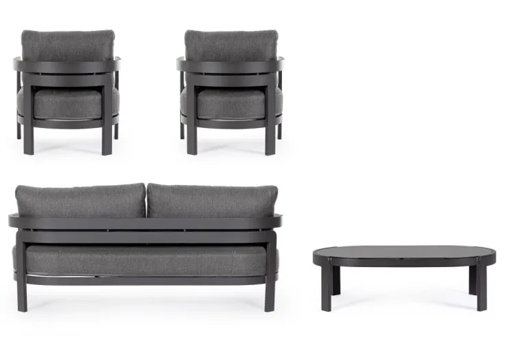 Salotti Completi>Bizzotto SET4 SALOTTO IN CORDA PER ESTERNO ANTRACITE WG21 - PRESLEY