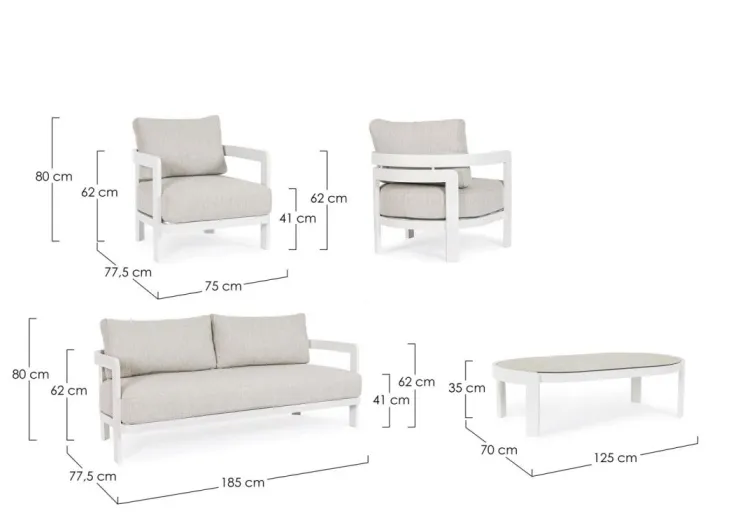 Salotti Completi>Bizzotto SET4 SALOTTO IN CORDA PER ESTERNO BIANCO WG20 - PRESLEY