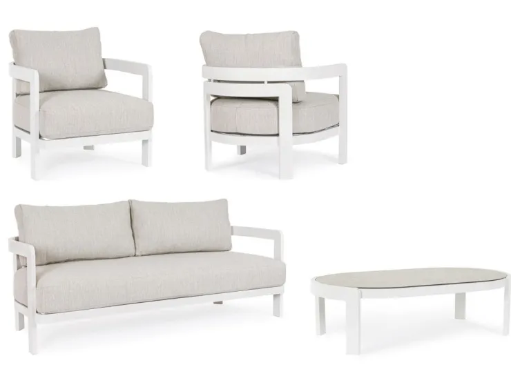 Salotti Completi>Bizzotto SET4 SALOTTO IN CORDA PER ESTERNO BIANCO WG20 - PRESLEY