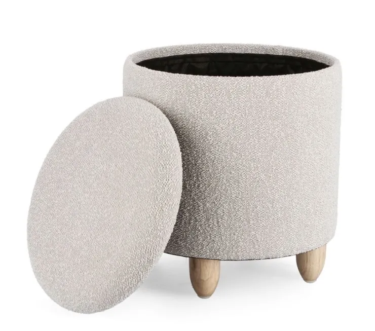 Pouf>Bizzotto SGABELLO CONTENITORE EFFETTO BOUCLE' GRIGIO CHIARO- ZENA