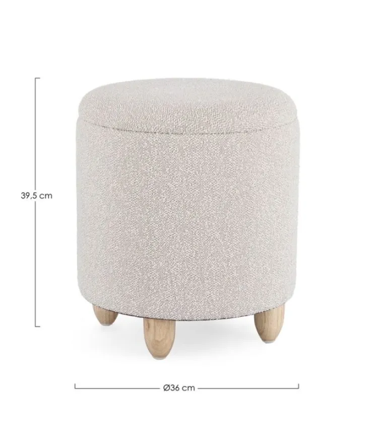 Pouf>Bizzotto SGABELLO CONTENITORE EFFETTO BOUCLE' GRIGIO CHIARO- ZENA