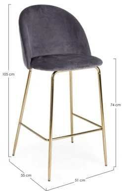 Sgabelli Bar>Bizzotto SGABELLO IN VELLUTO GRIGIO SCURO - CARRY